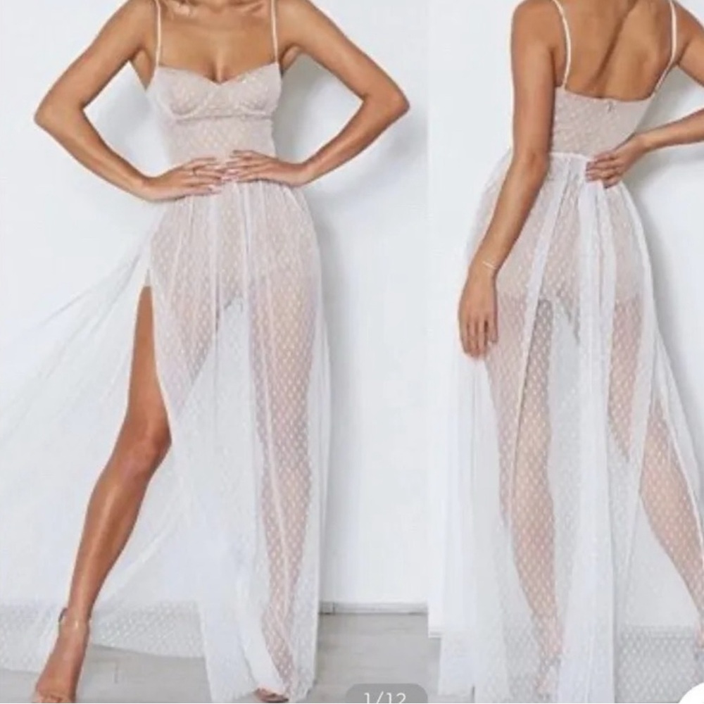 White Fox mesh maxi dress